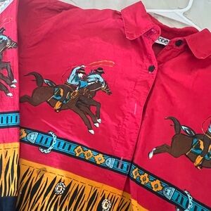 VINTAGE 1992 Vibrant Red Rodeo Print Shirt